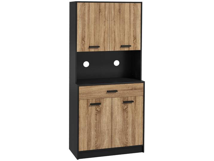 ComfortXL Buffet De-11071 Industrie-Design, 4 Türen Schwarz/Natur, Naturfarben, 40x180x80 cm, Esszimmer, Anrichten, Buffetschränke