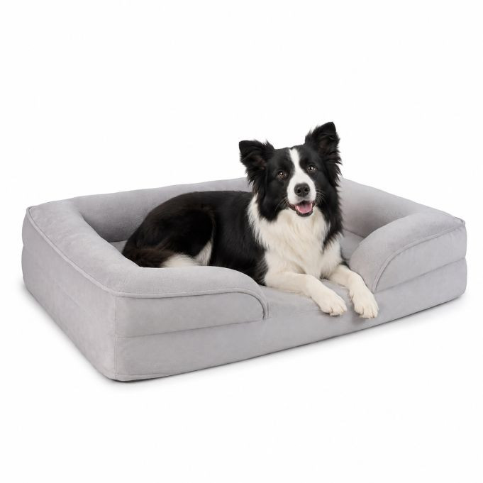 Relaxdays Orthopedisch hondenbed met verhoogde rand en afneembare hoes, grijs
