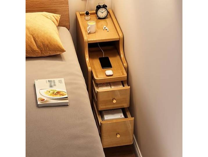 ZDMZR Massivholz Nachttisch mit Schublade, Schmal und Klein (Größe: 25cm/10in)