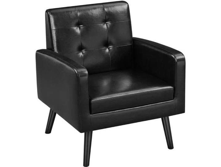 Yaheetech Fauteuil de Salon Chaise de Salon Moderne en Similicuir Fauteuil d'appoint avec Dossier Capitonné Noir