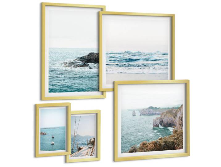 Tulup Bilder SET 5er Set - 50x50 cm & 20x30 cm & 40x60 cm Goldrahmen - Küstenlandschaftsblick, Goldfarben, Kunststoff, Rechteckig, 40x60 cm, Fotografie, Bilder & Rahmen, Bilder