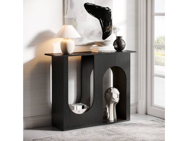 Tribesigns Table console noire de 39,4 pouces, table étroite pour canapé derrière le canapé avec design arqué, console moderne pour entrée
