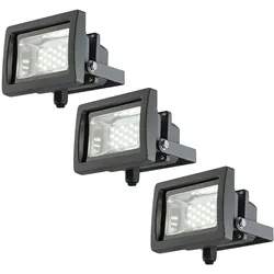 LED Baustrahler Flutlicht Außenleuchte Wandstrahler, Aluminium Glas grau 10W 750lm Tageslichtweiß, 3er Set