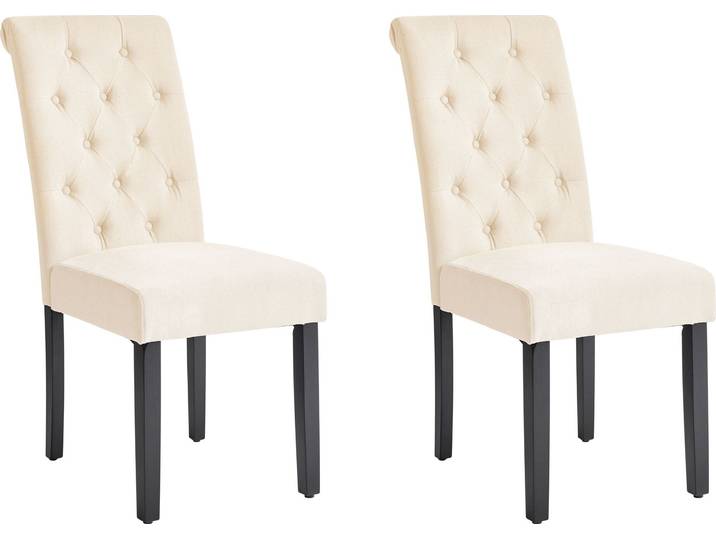 BELIANI Esszimmerstuhl 2er Set Hellbeige Polsterbezug mit Knopfbezug Holzbeine Glamour Look Wohnzimmer Essbereich Gästezimmer Arbeitszimmer