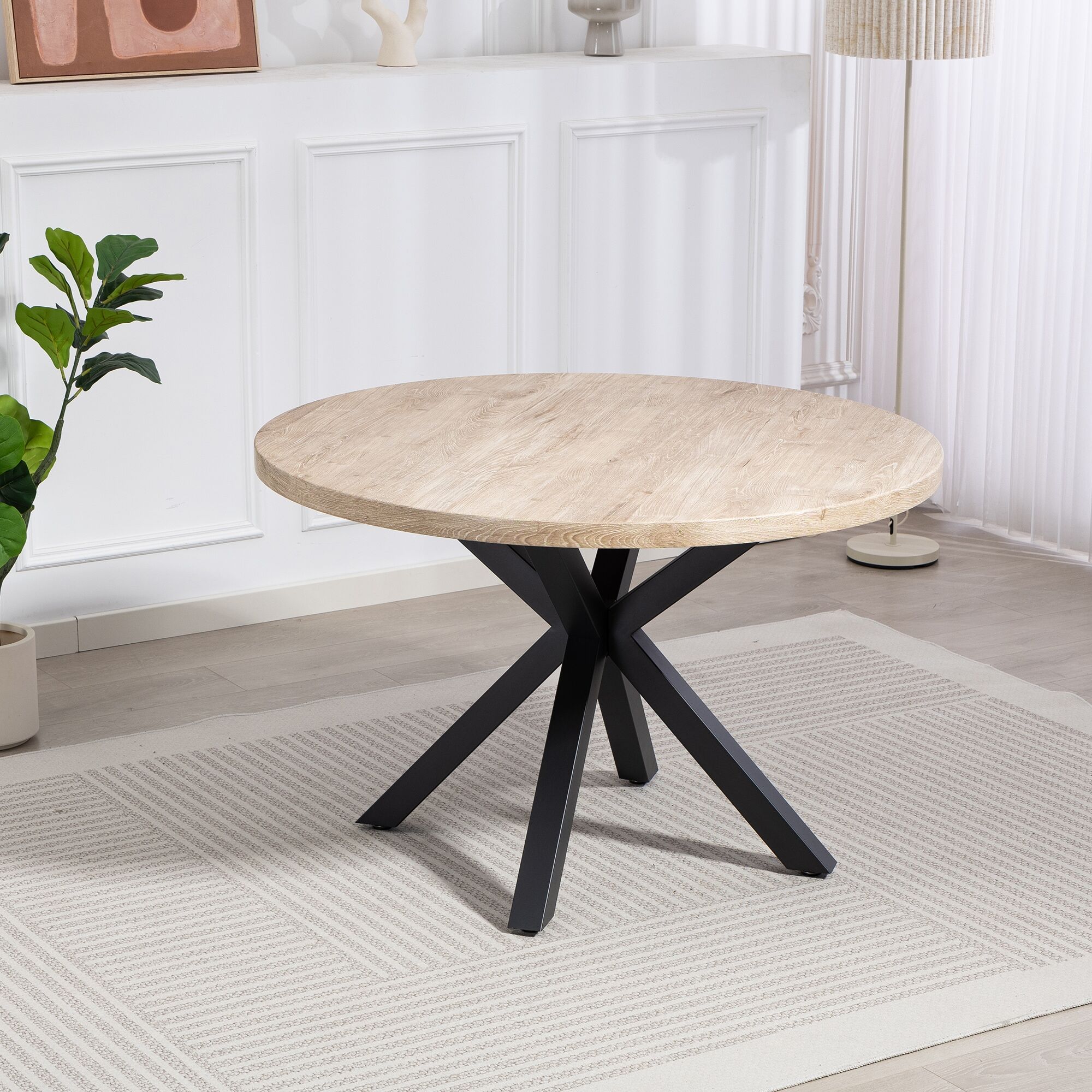 Esstisch DUO COLLECTION "Damira Tisch rund", beige (wildeiche, nachbildung, natur, schwarz, wildeiche, nachbildung, natur), B:120cm H:76cm T:120cm, Tische, Esstisch, Massives Metallgestell, Belastbarkeit bis 100 kg wildeiche, nachbildung, natur, schwarz, 