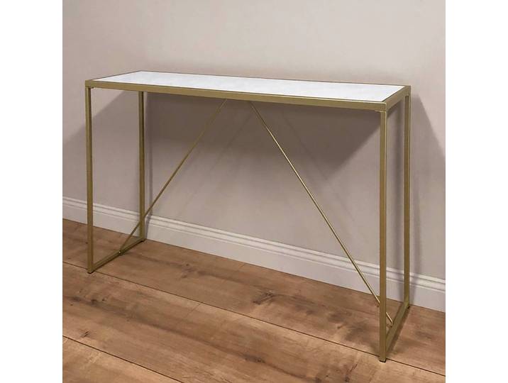 Console Glam 111 x 76 x 30cm Blanc/Doré/Doré