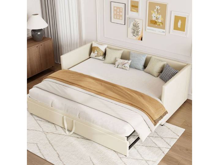 Canapé-lit - LUMINARIX - 90/180x200 cm - Velours - Beige - Transformation compacte