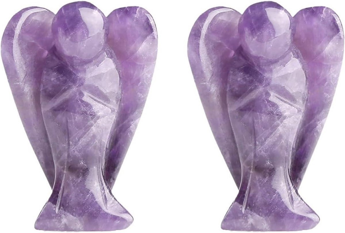 Beschermengel Figuur - Amethist Edelsteen Engel Standbeeld - Desktop Decoratie - Hoogte: 25 cm