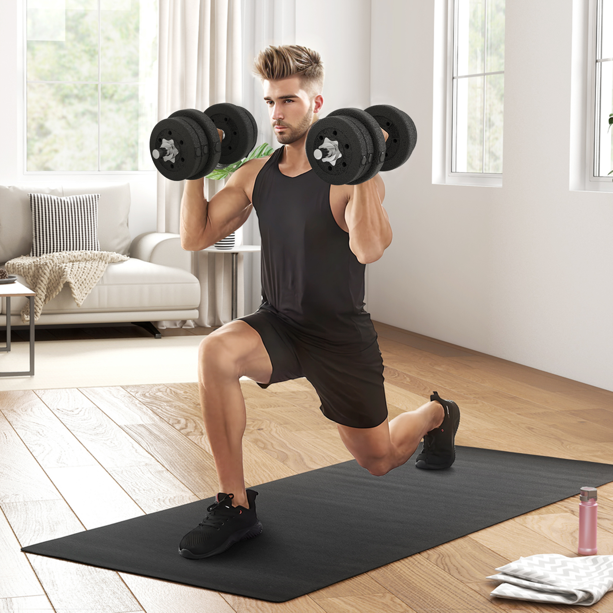 Homcom Set Manubri Palestra da 25 kg Totali con 12 Dischi Pesi e 2 Barre da 2 kg, Nero