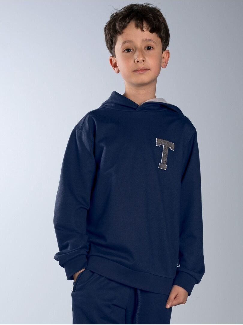 Kapuzensweatshirt TRIGEMA "TRIGEMA Hoodie mit trigema Moos-Patch", Jungen, Gr. 140, navy, Sweatware, 70% Baumwolle, 30% Polyester, Basic, ohne Ausschnitt, Sweatshirts