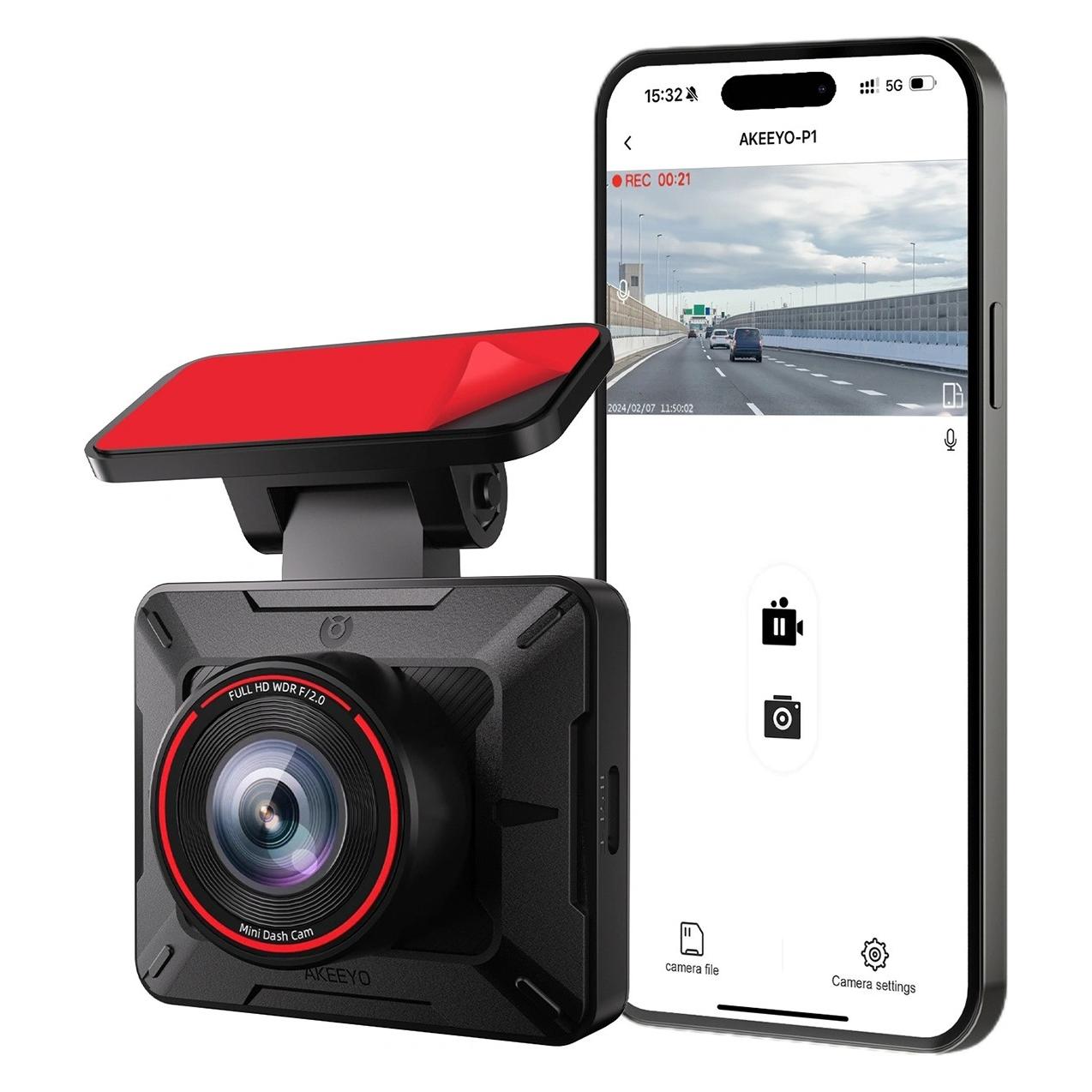 DOD Wideorejestrator Tech Kamera samochodowa AKEEYO P1 wideorejestrator FullHD 30fps - czarna (WLAN, Full HD) (4570097936255)