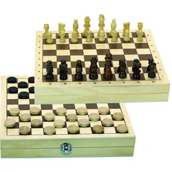 Jeujura Schach und Dame Spiele im Holzkoffer