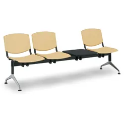 Kunststoff-Wartezimmerbank, Traversenbank SMILE, 3-sitzig + Tisch, gelb