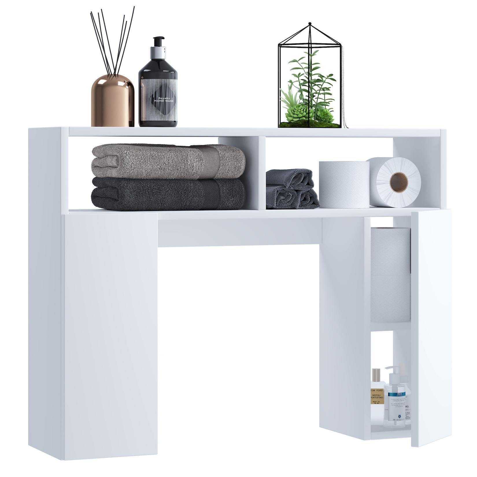 VCM Holz Wandregal Überbau WC Toilette Maße: H. 61 x B. 76 x T. 20 cm 2 kleine Drehtüren mit ja 2 Fächer 2 offene Regalfächer - Tinoli S