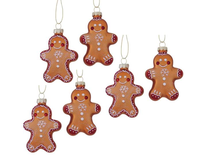 Christbaumschmuck Weihnachtsanhänger Gingy , rot (rot, braun), Glas, Metall, Polyester, LEGER HOME BY LENA GERCKE, Weihnachtsbaumschmuck, Christbaumschmuck, Weihnachtlicher Lebkuchenmann, 6er-Set, Weihnachtsdeko