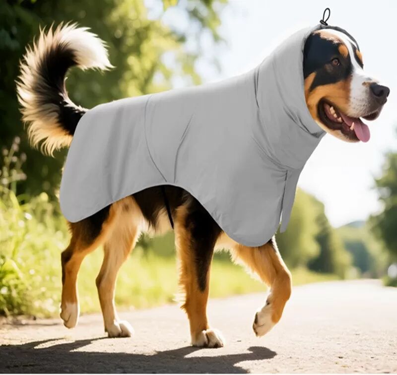 INF Grauer, wind- und wasserdichter Haustier-Regenmantel – Tragbare & verpackbare Hunde-Outdoor-Bekleidung M