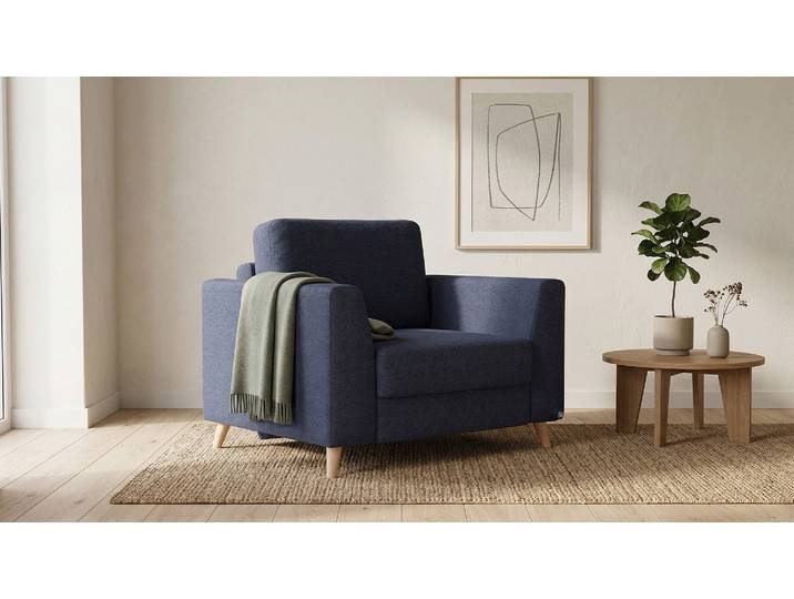 BRUNO Schlafsessel 70cm in Blau praktische Größe stabiles Massivholz & Boxspringkomfort