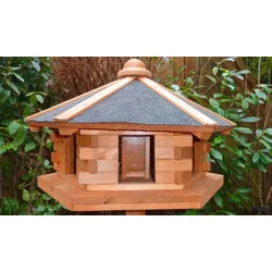 Holzvogelhaus mit Fußkreuzständer Honigbraun 59 x 57 x 141 cm – Vogelhaus aus Fichtenholz – rustikales Vogelhäuschen – ideal für Garten und Terrasse