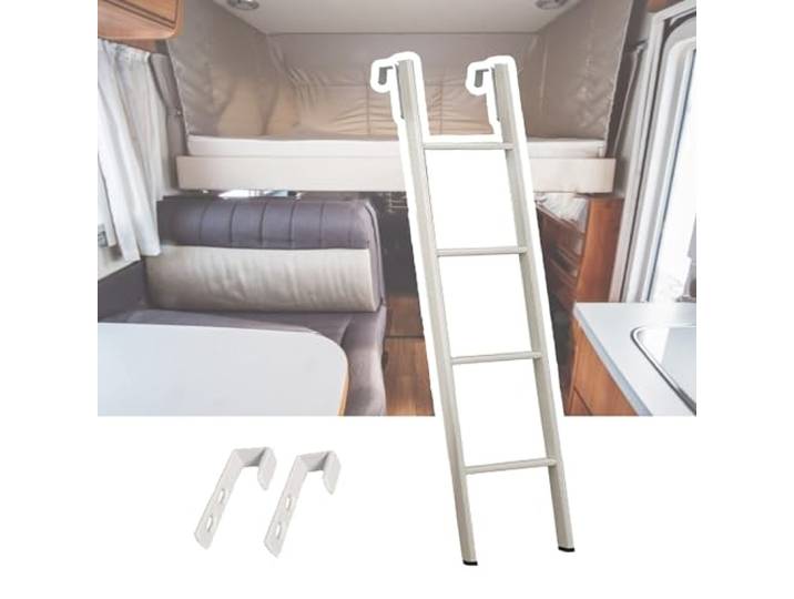 Hochbett Leiter Kurzer Ersatz für Wohnmobil-Kojenleiter, Etagenbettleiter aus Weißem Metall mit Haken, Verstellbare Aufstiegsleiter/ Doppelbettleitern Schlafsäle Auf Dem Bauernhof, 116/150cm ( Siz