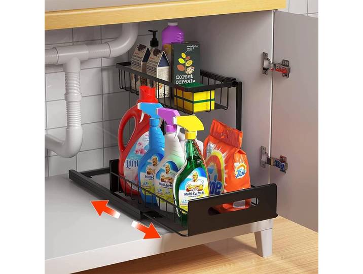 Gootsteenkast Organizer - Zwart - Keuken Organizer - Uitschuifbaar - Gootsteenrek