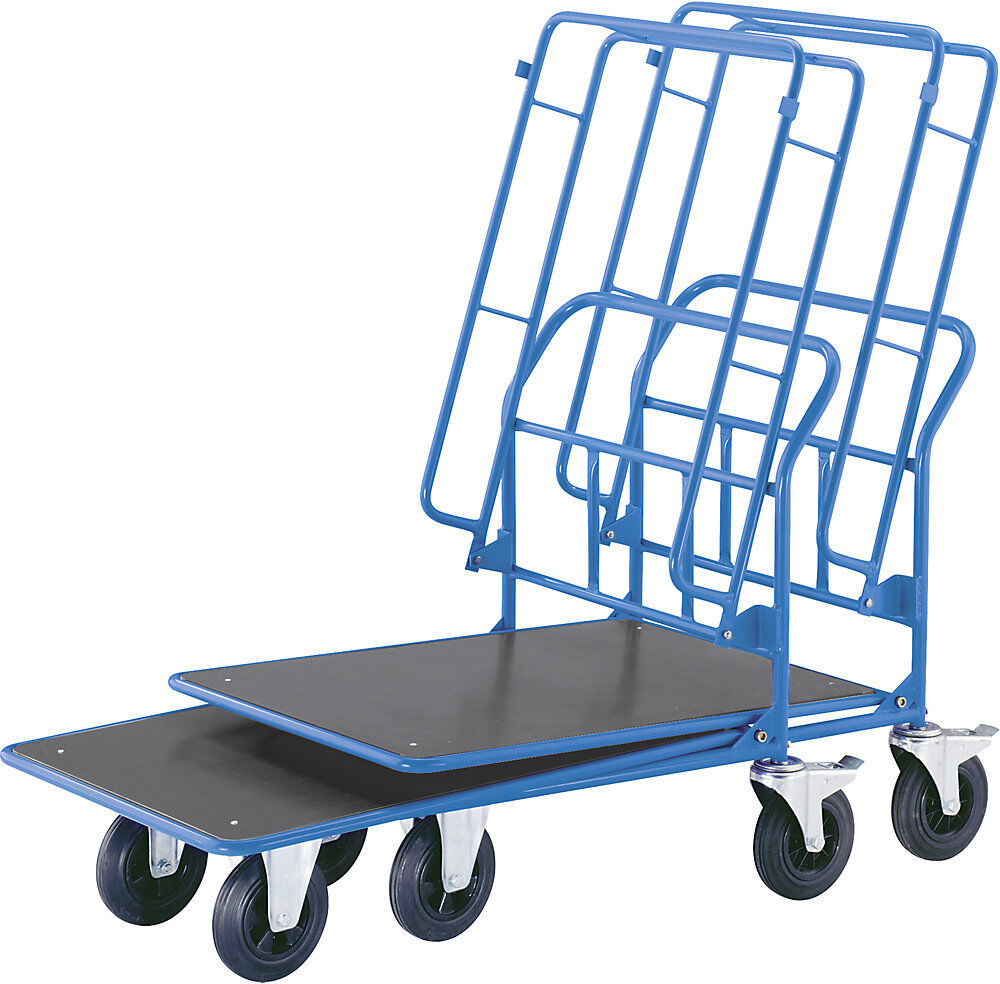 Plattform-CC-Wagen, mit Geländer, Tragfähigkeit 300 kg, 2 Lenkrollen mit Doppelstopp eurokraft pro