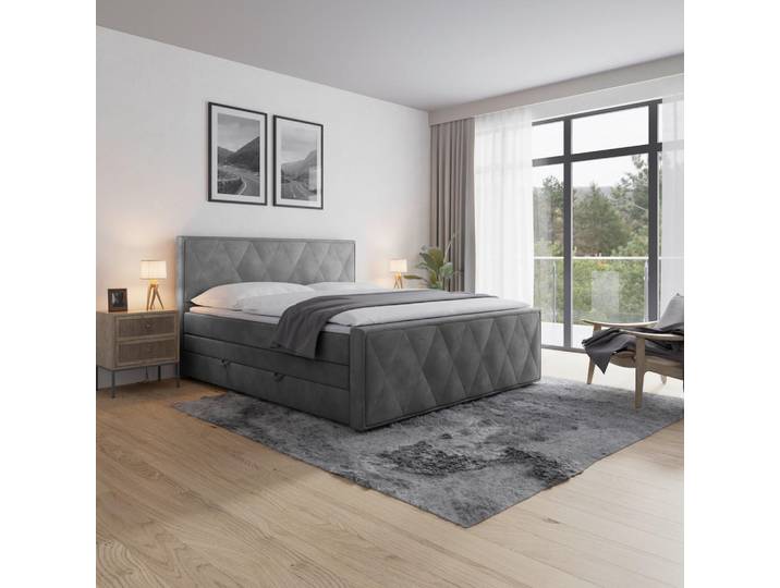 Boxspringbett, Hellgrau, 180x200 cm, Textil, Bettkasten, Modern, MID.YOU
