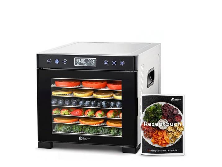 Balter Dörrautomat Edelstahl, Dörrgerät mit 7 Einlegefächern, 600 W, BPA-frei, Dehydrator 600 W, 7 Etagen