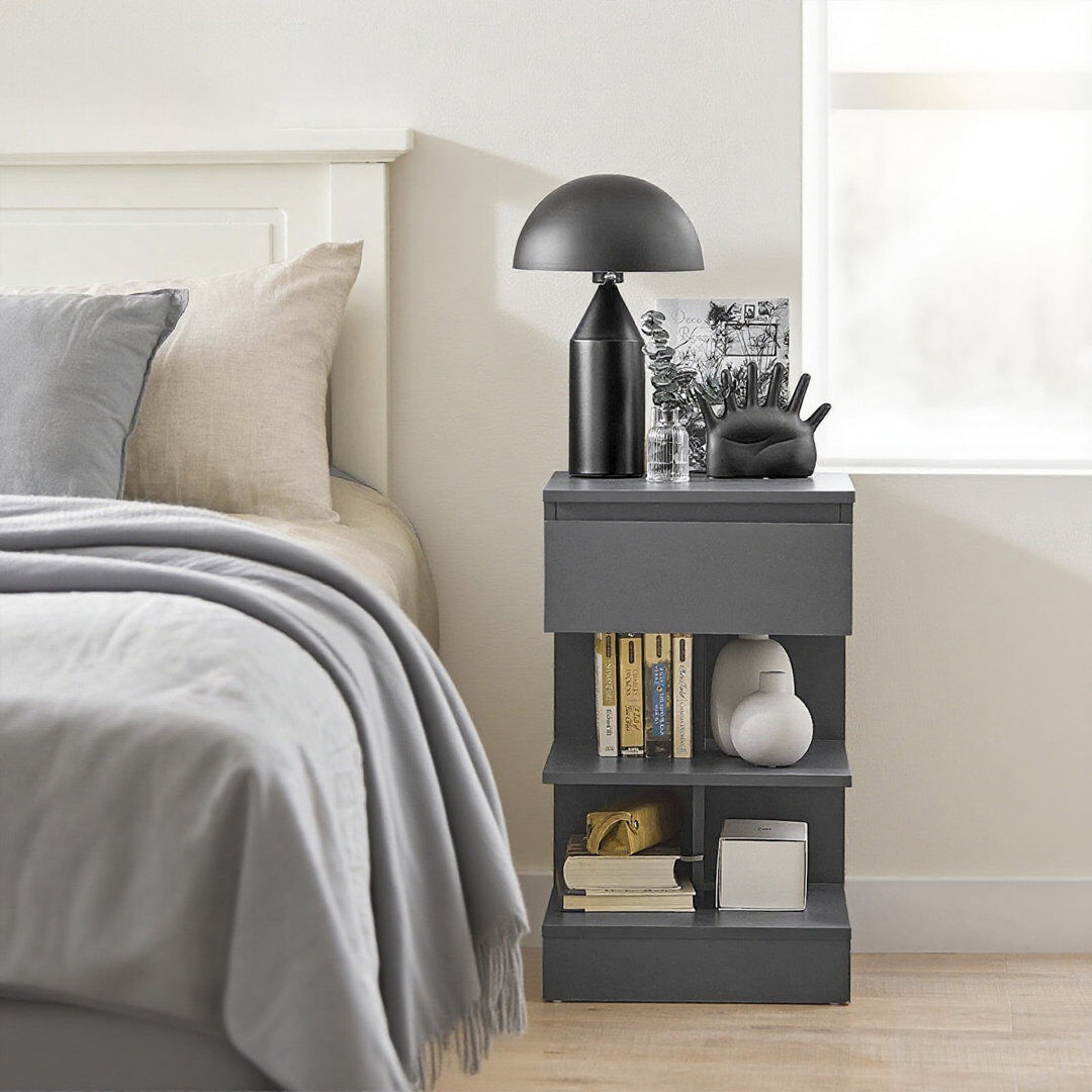 Zipcode Design Irasville 39cm W Particle Board / Chipboard Bedside Table Grey 65cm H X 39cm W X 39cm D