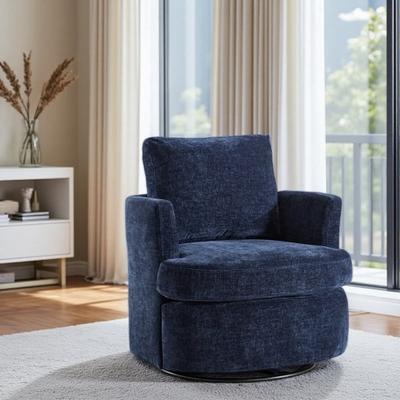 Modern 360° Swivel Barrel Vanity Chair, Upholstered Accent Armchair with Ergonomic Curved Backrest, Comfy Round Reading Chair