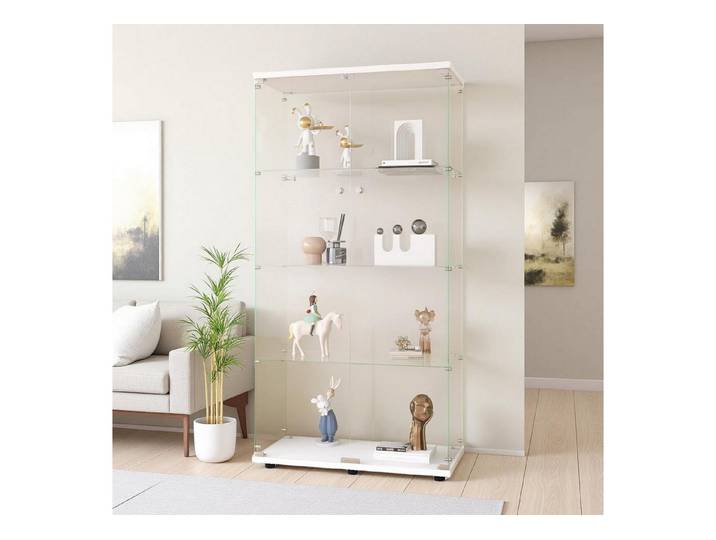 LuxusKollektion Standvitrine Glasvitrine Vitrinenschrank Schloss Weiß ohne Led 4 Etagen 2 Tür