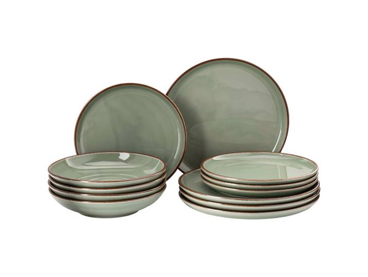 Rosenthal Kombiservice Profi Casual Moos, Olivgrün, Keramik, 12-teilig, lebensmittelecht, stapelbar, Essen & Trinken, Geschirr, Geschirr-Sets, Kombiservice