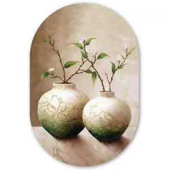 WANDBILD Blumen - Vase - Weiß - Botanisch - Beige Deko Wohnzimmer 40x60 cm