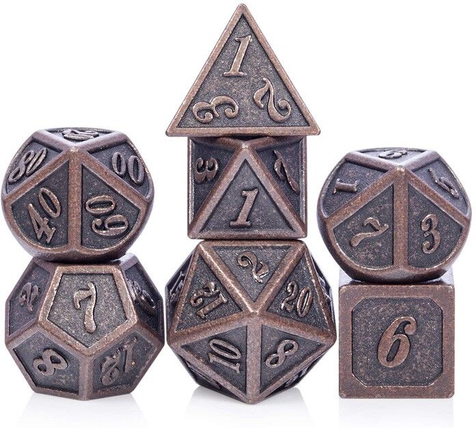 Rio Dés Métal - lot de 7 dés (14mm) avec boite en métal- Outlined Copper