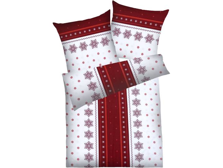 Bettwäsche DYCKHOFF Schneeflocke , rot, B/L: 135cm x 200cm, 1 Stk., 1 Stk., Frottee, B/L: 80cm x 80cm, 2 Stk., Frottee, Obermaterial: 75% Baumwolle, 25% Polyester, Bettwäsche, Bettwäsche, aus Weichfrottier