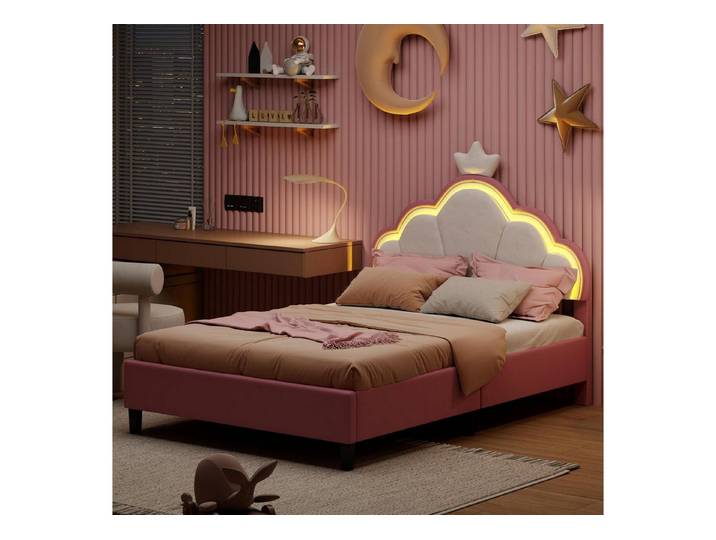 LuxusKollektion Prinzessinbett Kinderbett Mädchen 90x200 Samt Pink Kronprinzessin