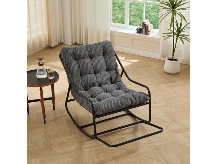 Fauteuil de jardin - SOGEU - Fauteuil à bascule - Cadre acier thermolaqué - Coussin épais gris - Usage intérieur/extérieur