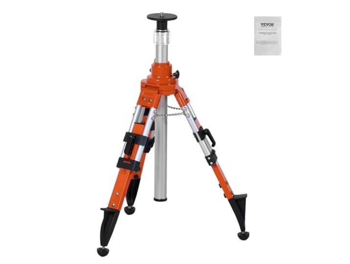 VEVOR Trépied de Niveau Laser\, Filetage 5/8\ -11\, Trépied d'Arpentage Robuste\, Réglable en Hauteur 690-1720 mm\, Bulle de Niveau\, Limiteur de Diffusion\, Pieds Antidérapants Relevables pour Construction