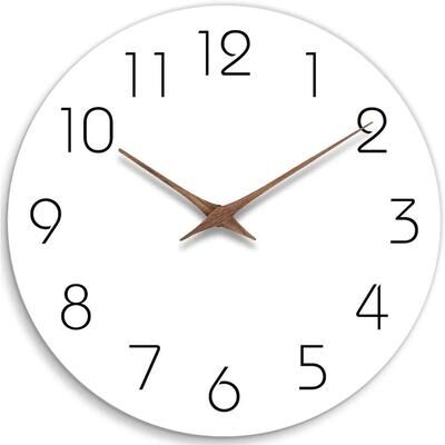 Uplift Treasures 12 Inch Silent Wooden Minimalist Wall Clock white 10 Inch