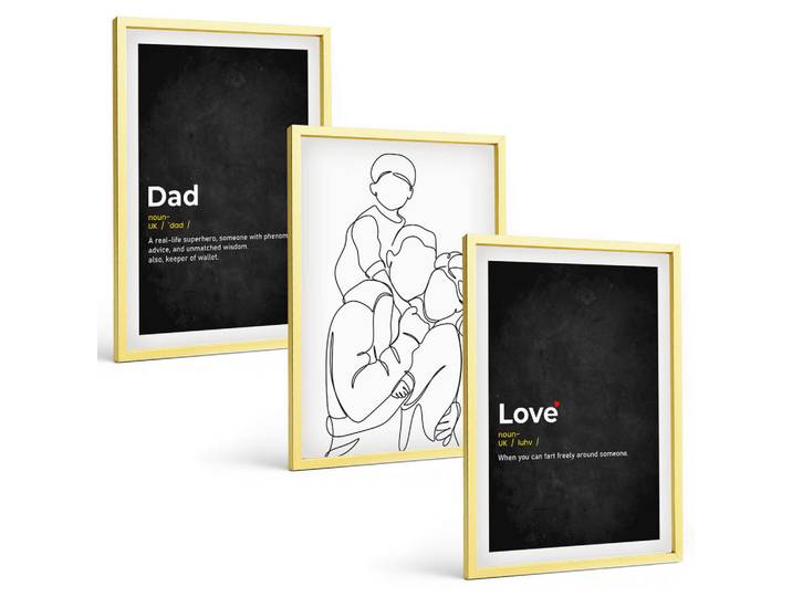Tulup Bilder SET 3er Set - 40x60 cm Goldrahmen - Familiengeschichte, Kunst, Liebe, Vaterschaft, Goldfarben, Kunststoff, Rechteckig, 40x60 cm, Fotografie, Bilder & Rahmen, Bilder