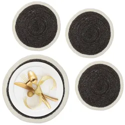 Relaxdays  4-teiliges Tischset aus Seegras Creme,Schwarz