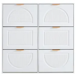 OKWISH Schuhschrank MDF/Spanplatte Weiß 118x25x115 cm mit 6 Klappfächern, verstellbaren Böden und Kippsicherung