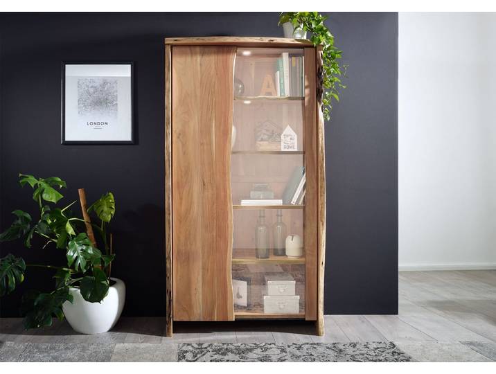 Vitrine Akazie 105x45x204 natur lackiert PURE ACACIA #711