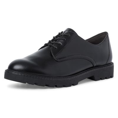 Schnürschuh TAMARIS, Damen, Gr. 37, schwarz, Lederimitat, clean, gepflegt, leicht glänzend, unifarben, festlich, Schuhe Schnürschuh, im klassischen Design, Freizeitschuh, eleganter Halbschuh, Schnürschuh, Topseller