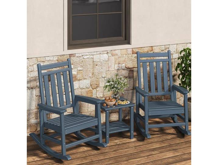 Garvee Set Adirondack HDPE Bleu Marine 2 Fauteuils à Bascule Ergonomiques + Table d'Appoint Jardin Résistant aux Intempéries