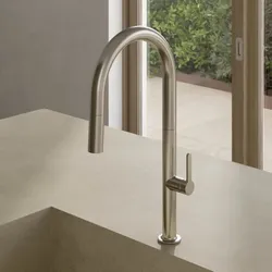 Kludi AUREA Küchenarmatur DN 15 55852N575  mit herausziehbarer Geschirrbrause, Schwenkauslauf, Stainless Brushed Nickel