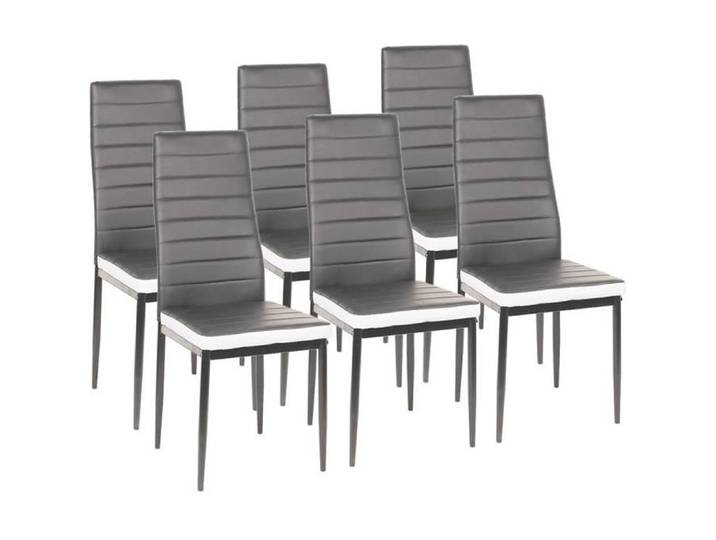 Lot de 6 chaises de salle à manger contemporaines ROMANE - Gris - Simili - Métal