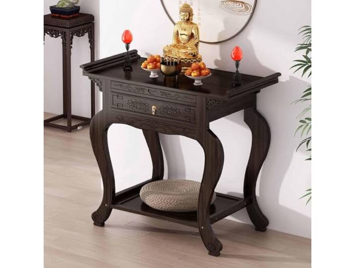 Freistehender Bambus Altartisch Mit Schubladen & Schrank, Buddhistischer Puja Tisch, Meditationsaltar Für Gebet, Meditation, Wohnzimmer, Kleine Räume
