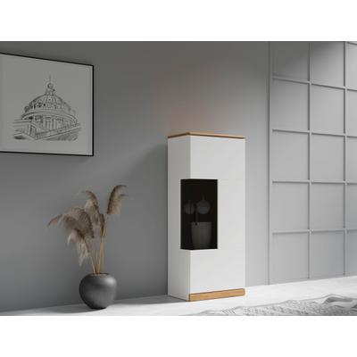 Vitrine OTTO HOME "RIBE75, 1Glasboden variabel, dunkles gehärtetes Glas, Trendfarbe", weiß (weiß, eiche), B:50cm H:125cm T:35cm, Schränke, Vitrine, Oberplatte Eiche massiv,dunkles Glas, schwarze Metall Griffe