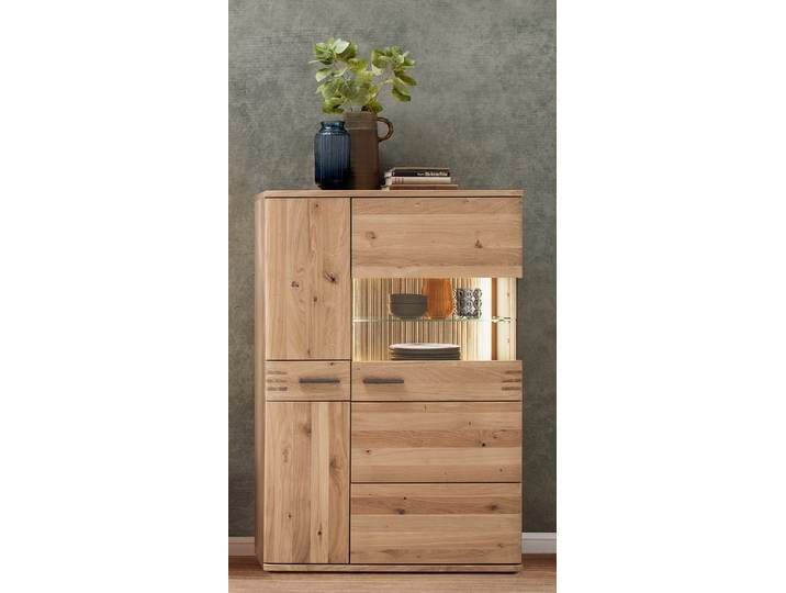 Highboard Salvador klein , Balkeneiche Bianco , mit 2er Set LED Beleuchtung 30 cm