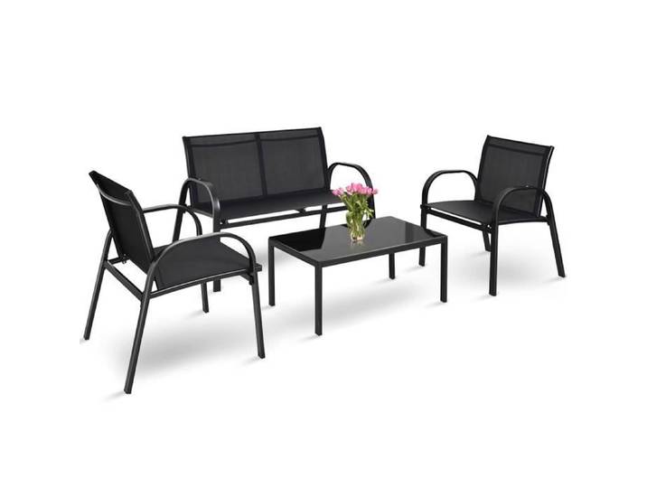 GIANTEX Ensemble Salon de Jardin 3 Chaises+1 Table Ensemble Meuble de Jardin en Fer et Textilène pour Jardin/Balcon Charge 390KG